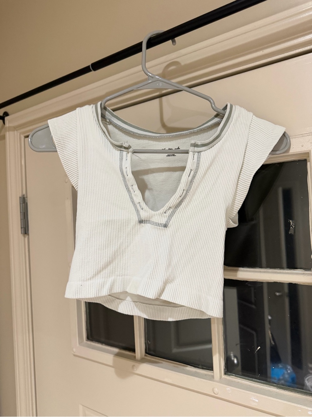 Urban Outfitters White Ribbed Crop Tee with Contrast Trim